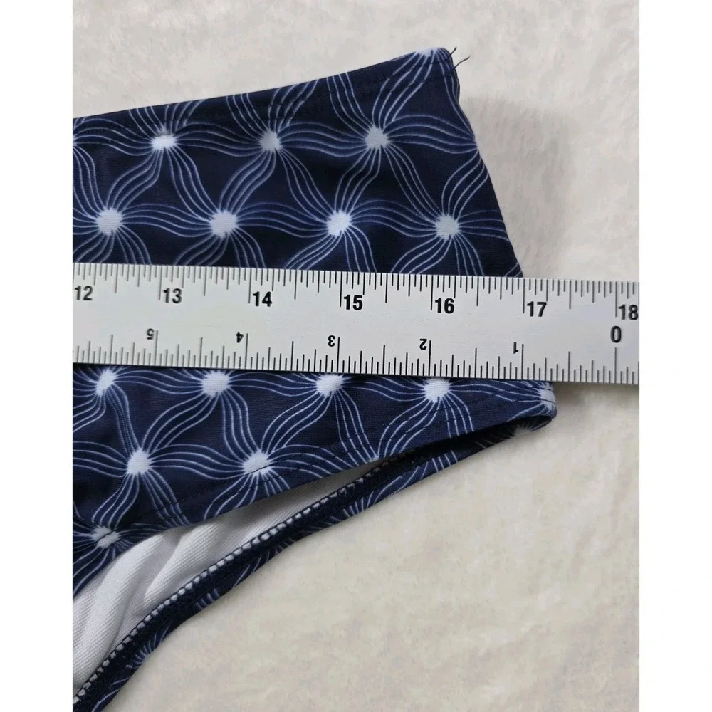 NWT Women's 2XL Navy One Shoulder Tankini Set Scallop Trim Swimwear